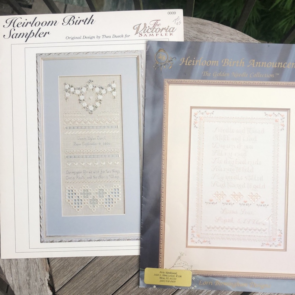Needlework/cross stitch birth sampler charts
